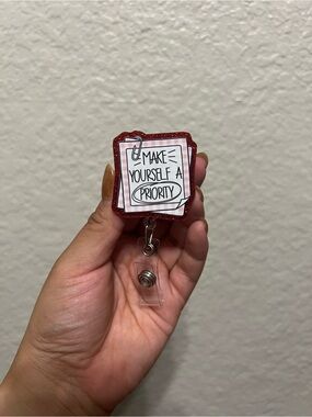 Glitter 'Make Yourself a Priority' Badge Reel- ID Holder